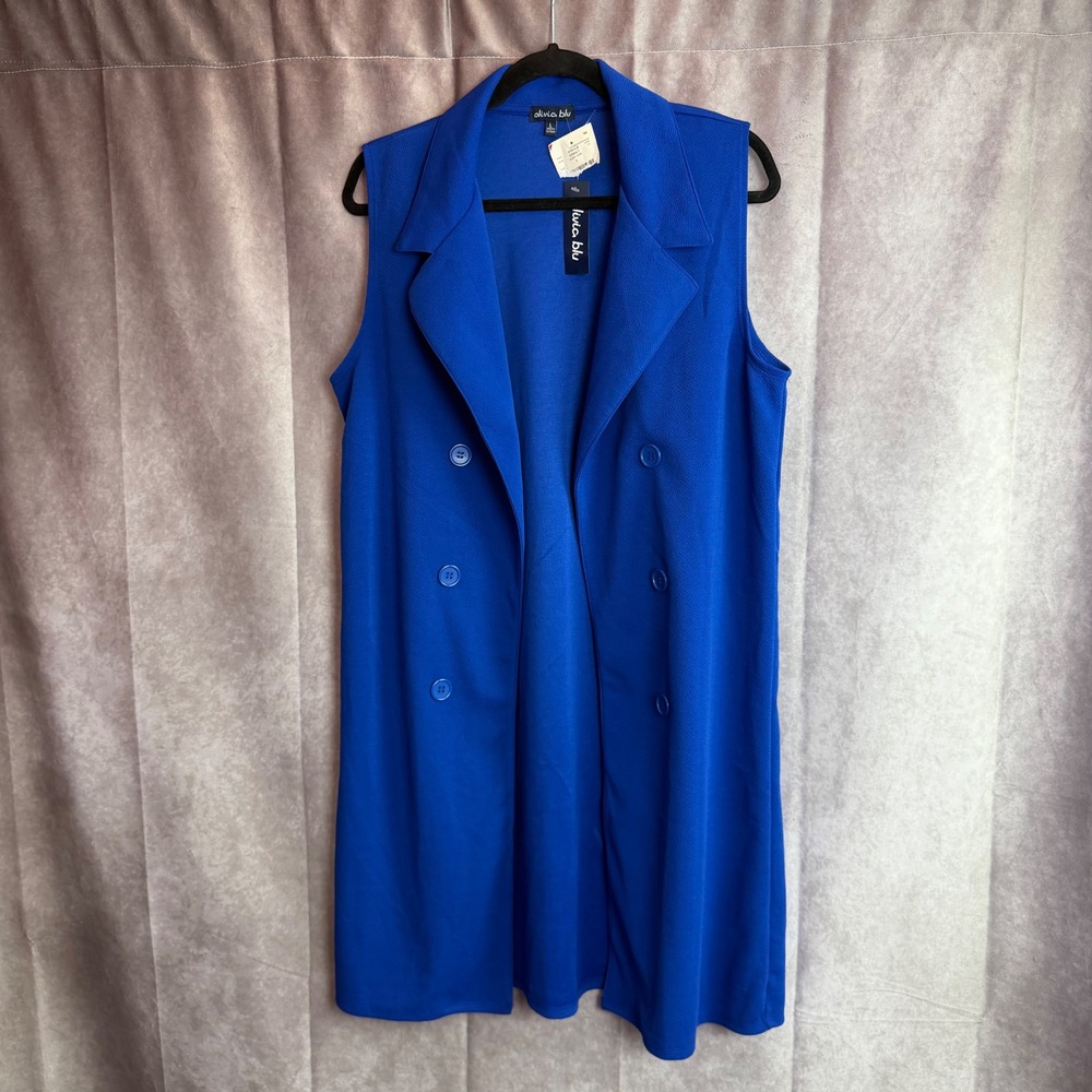 Olivia Blu Cobalt Blue Sleeveless Double Breasted Longline Vest 31031LA L